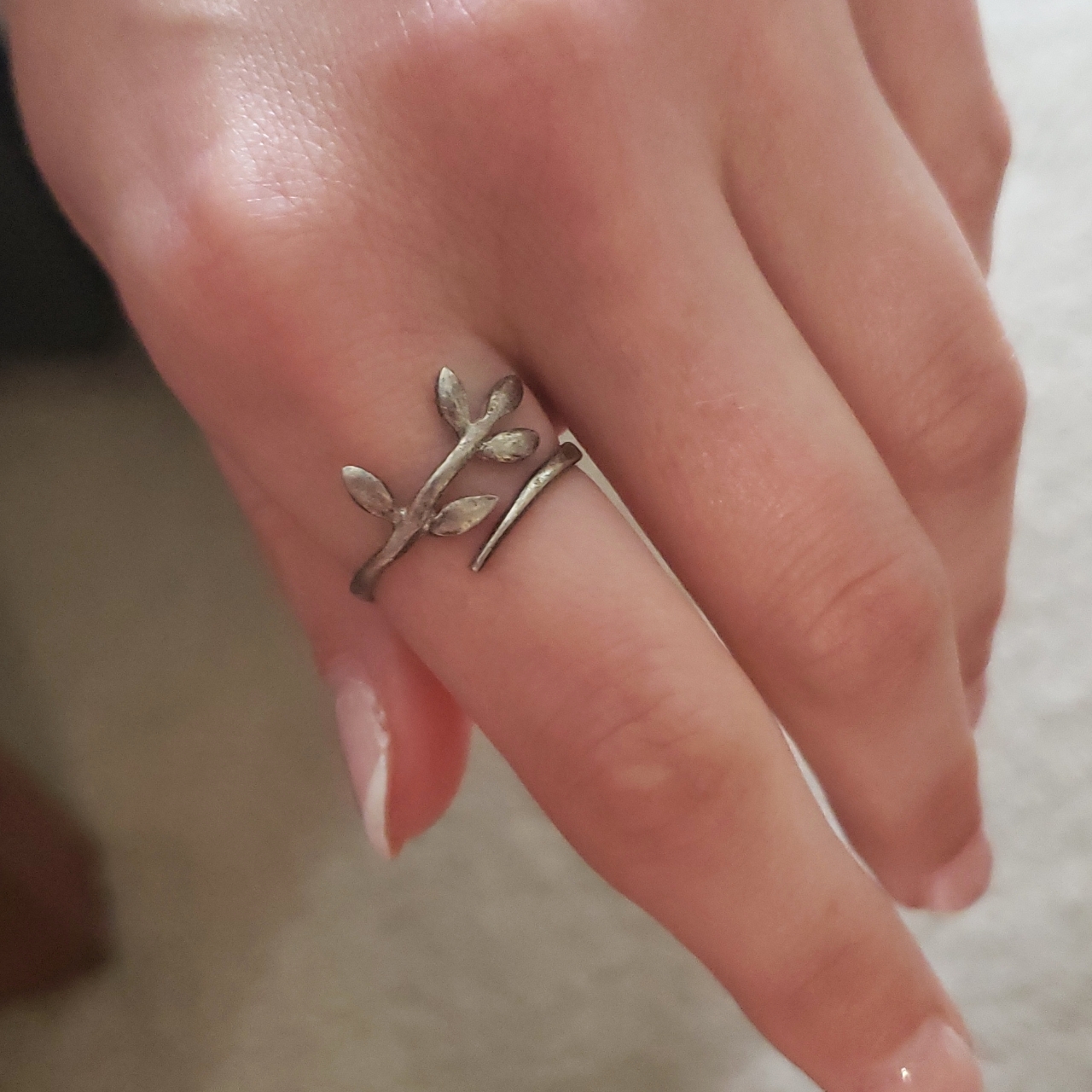 Adjustable Sterling Leaf Ring